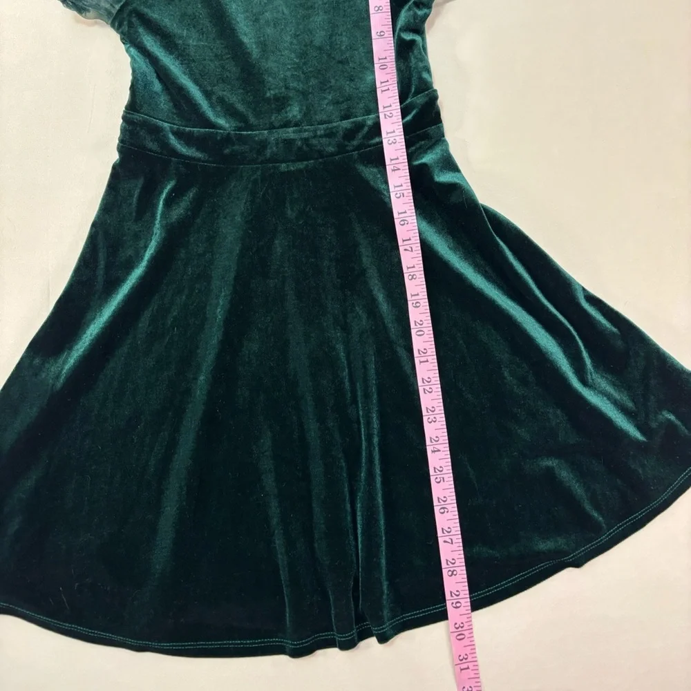 Zunie Dark Emerald Green Velvet Girls Dress with Sheer Puff Sleeves Size 10
